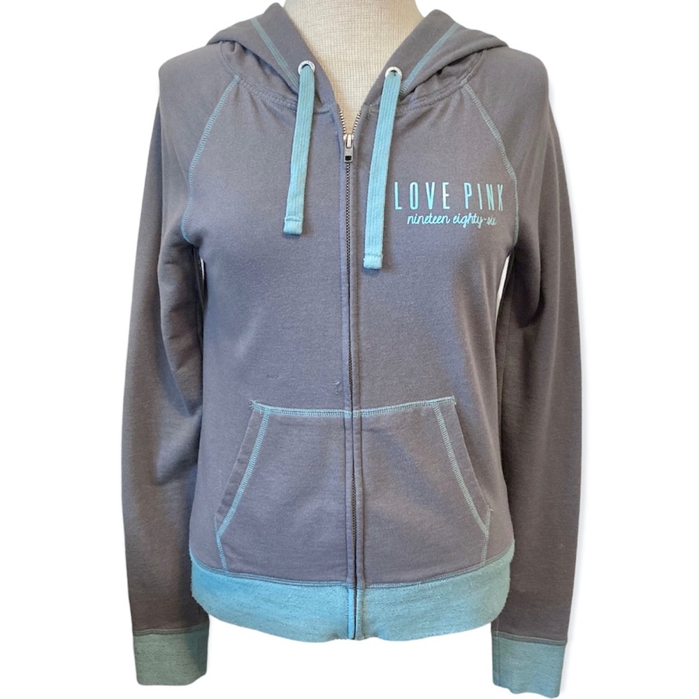 Y2K PINK Victoria Secret Gray Turquoise Blue Zip Up Jacket Hoodie XS Mint Green